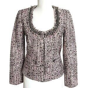 NWT Boston Proper Sequin Embellished Blazer size 2 Jacket Zip Front Tweed Boucle